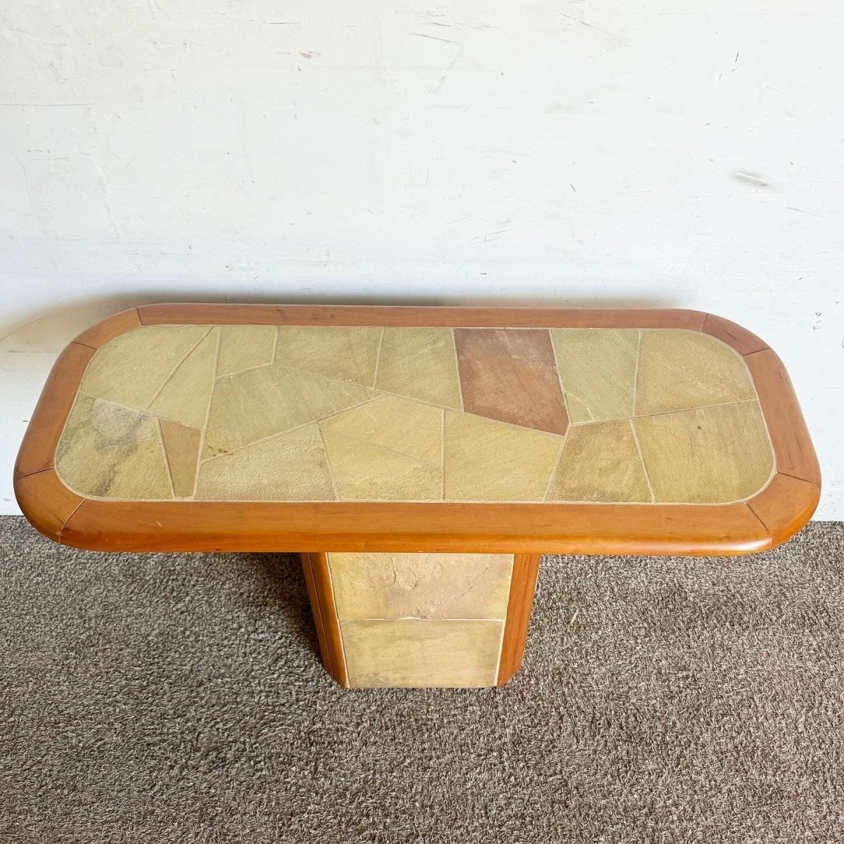 Postmodern Paul Kingma Style Slate Craft Console Table - Dolphin & Flamingo