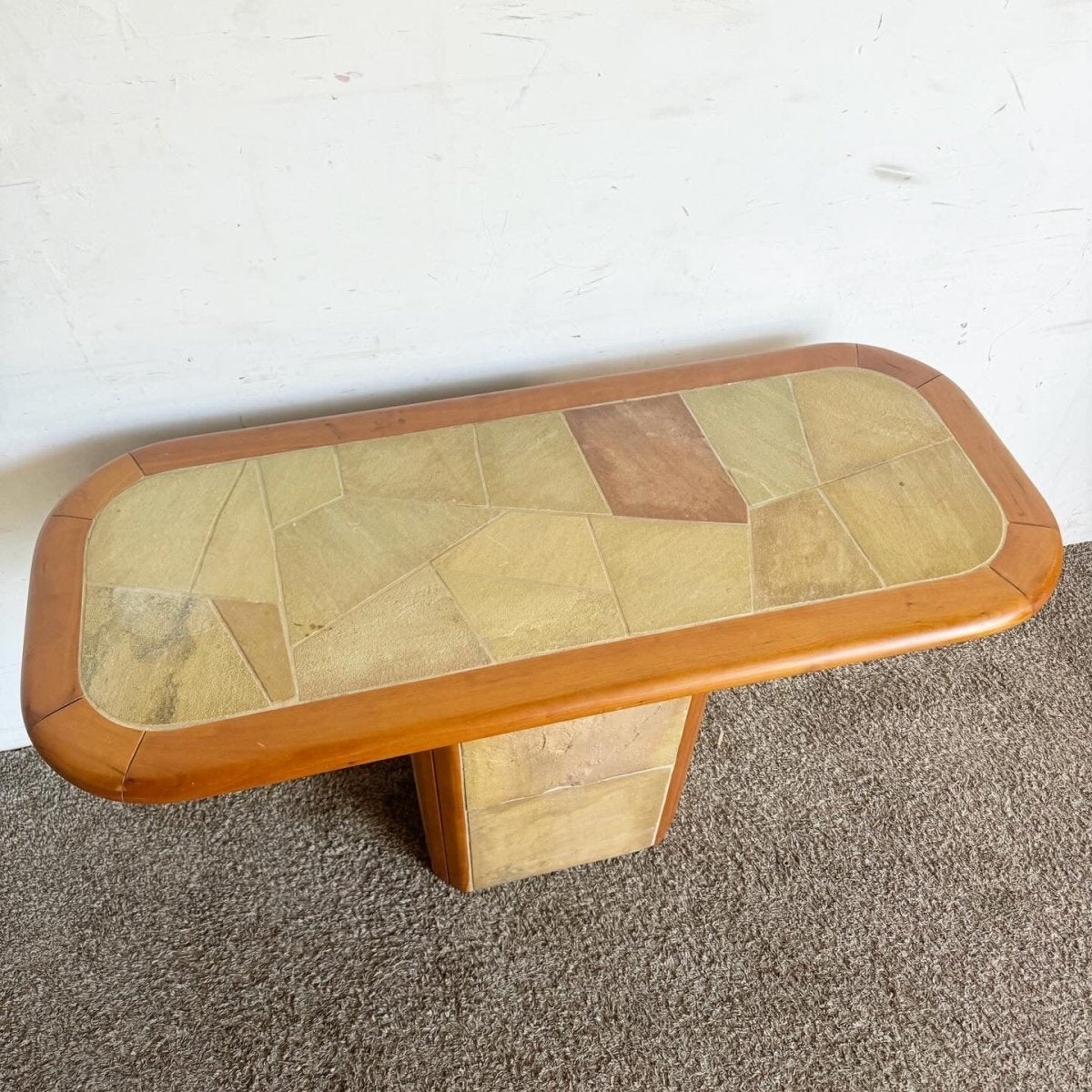 Postmodern Paul Kingma Style Slate Craft Console Table - Dolphin & Flamingo