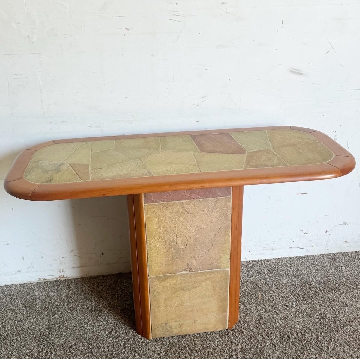 Postmodern Paul Kingma Style Slate Craft Console Table - Dolphin & Flamingo