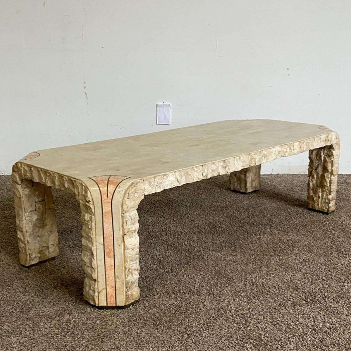 Postmodern Pink and Beige Tessellated Stone Coffee Table - Dolphin & Flamingo