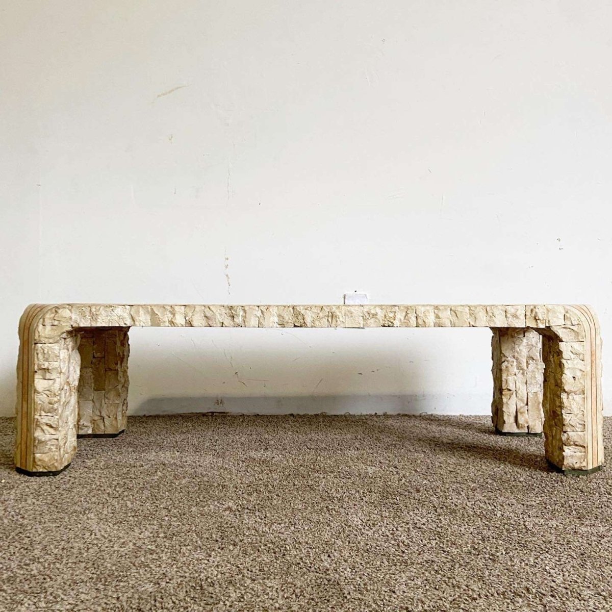 Postmodern Pink and Beige Tessellated Stone Coffee Table - Dolphin & Flamingo