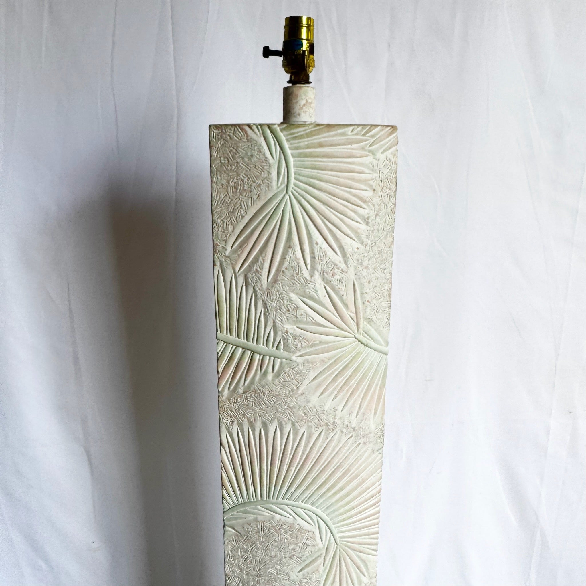 Postmodern Pink and Green on White Palm Frawn Sculpted Plaster Floor Lamp - Dolphin & Flamingo