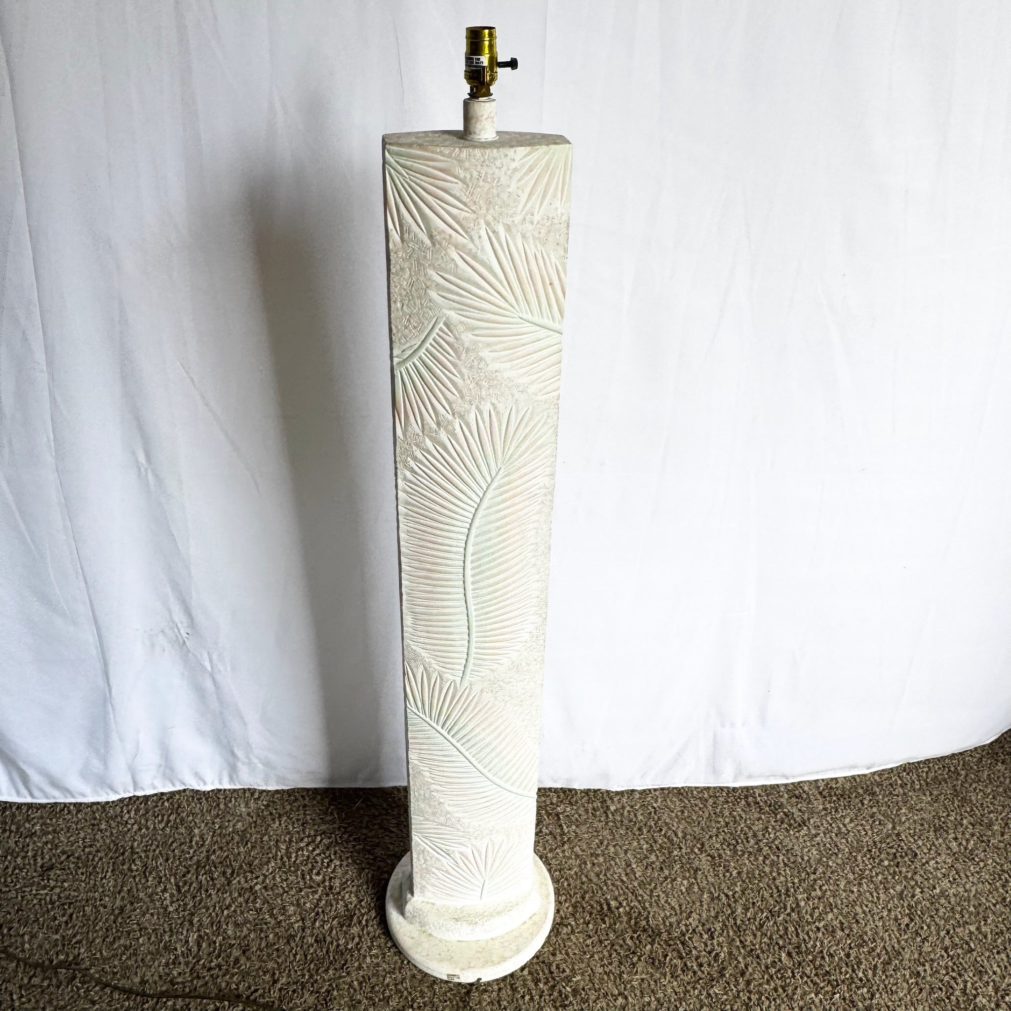 Postmodern Pink and Green on White Palm Frawn Sculpted Plaster Floor Lamp - Dolphin & Flamingo