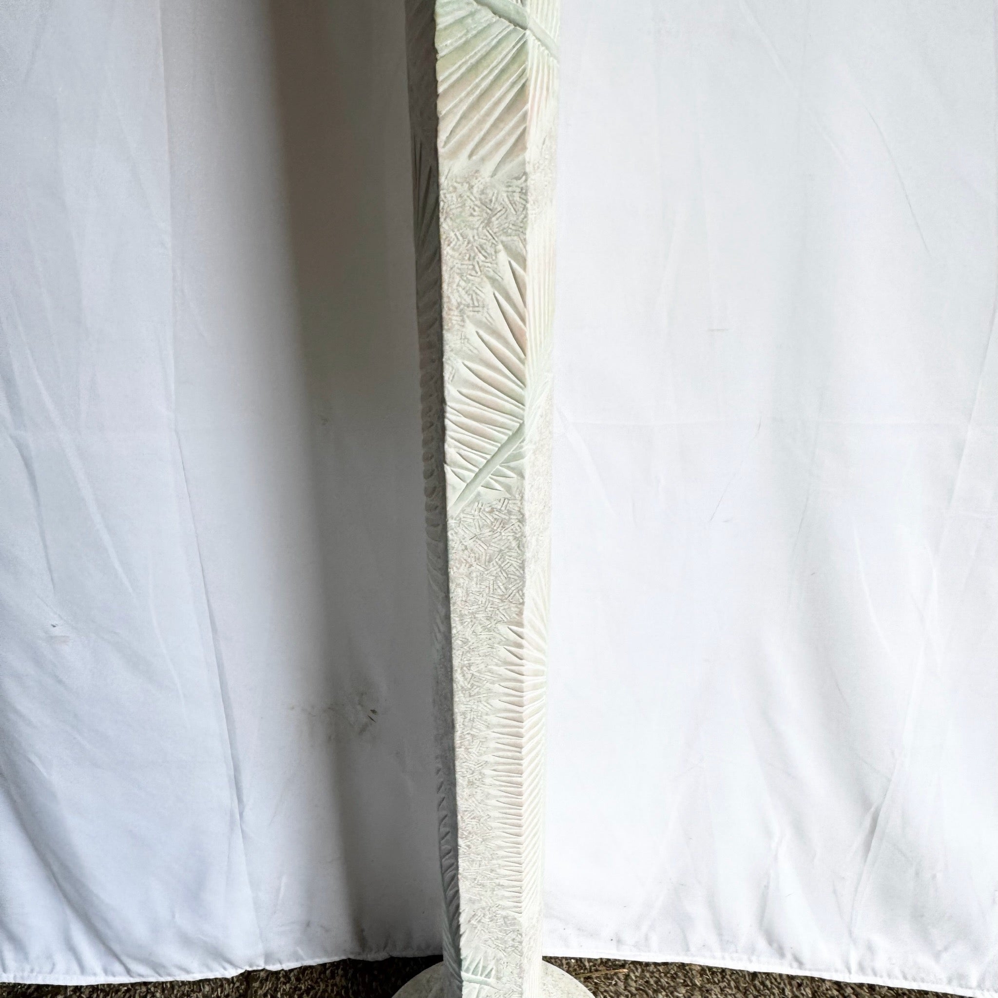 Postmodern Pink and Green on White Palm Frawn Sculpted Plaster Floor Lamp - Dolphin & Flamingo