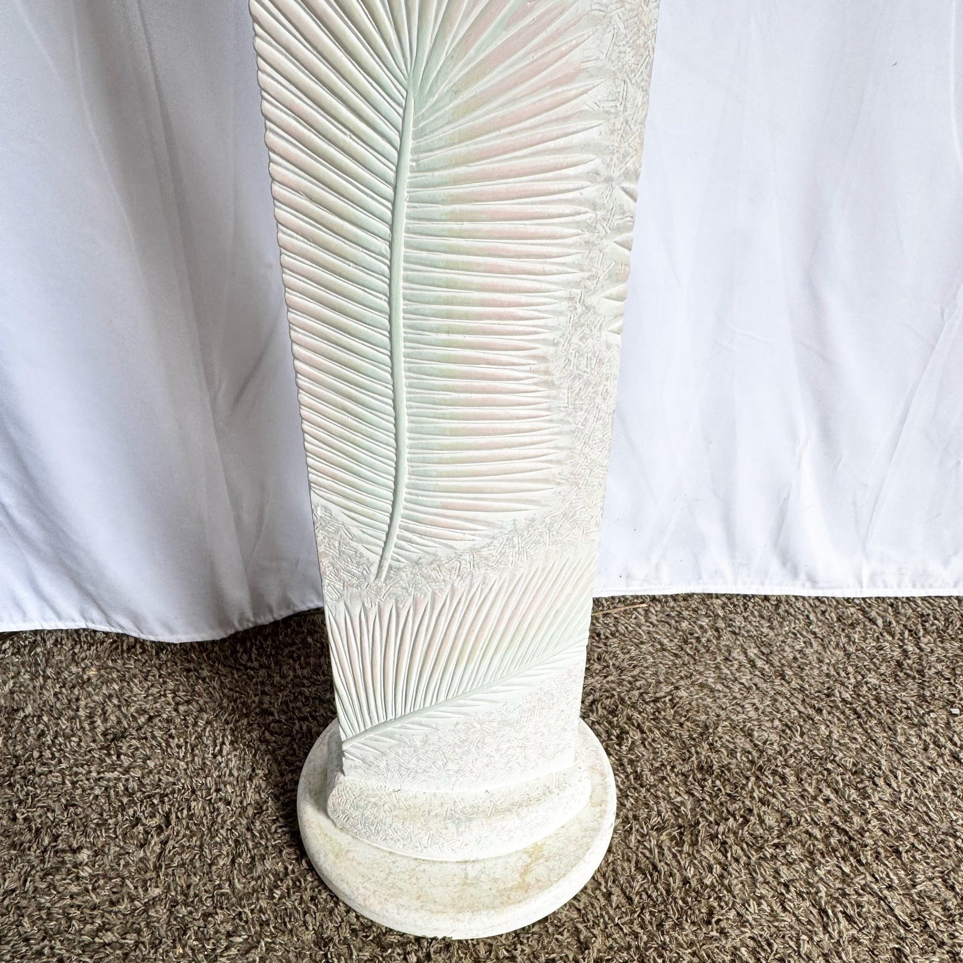 Postmodern Pink and Green on White Palm Frawn Sculpted Plaster Floor Lamp - Dolphin & Flamingo