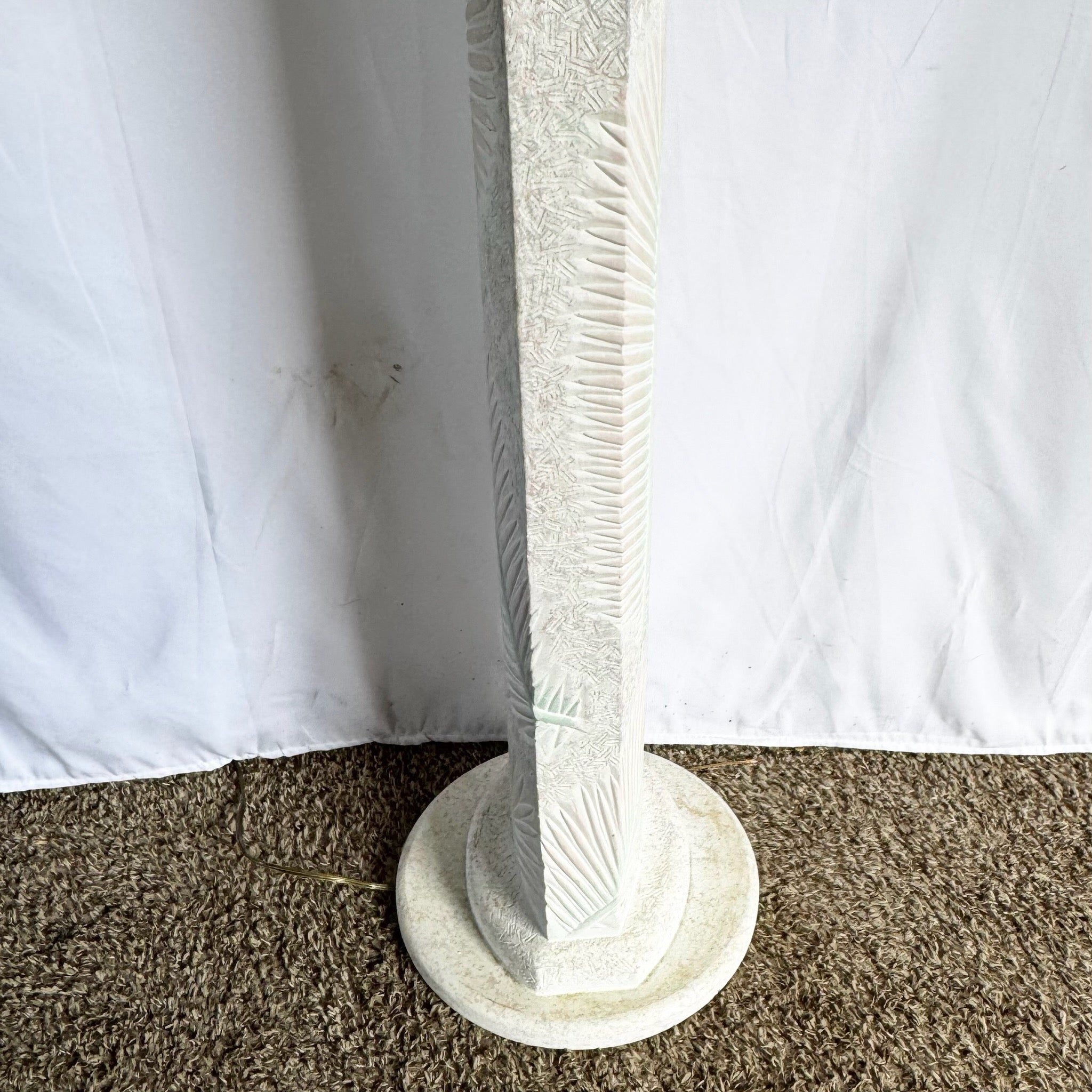 Postmodern Pink and Green on White Palm Frawn Sculpted Plaster Floor Lamp - Dolphin & Flamingo
