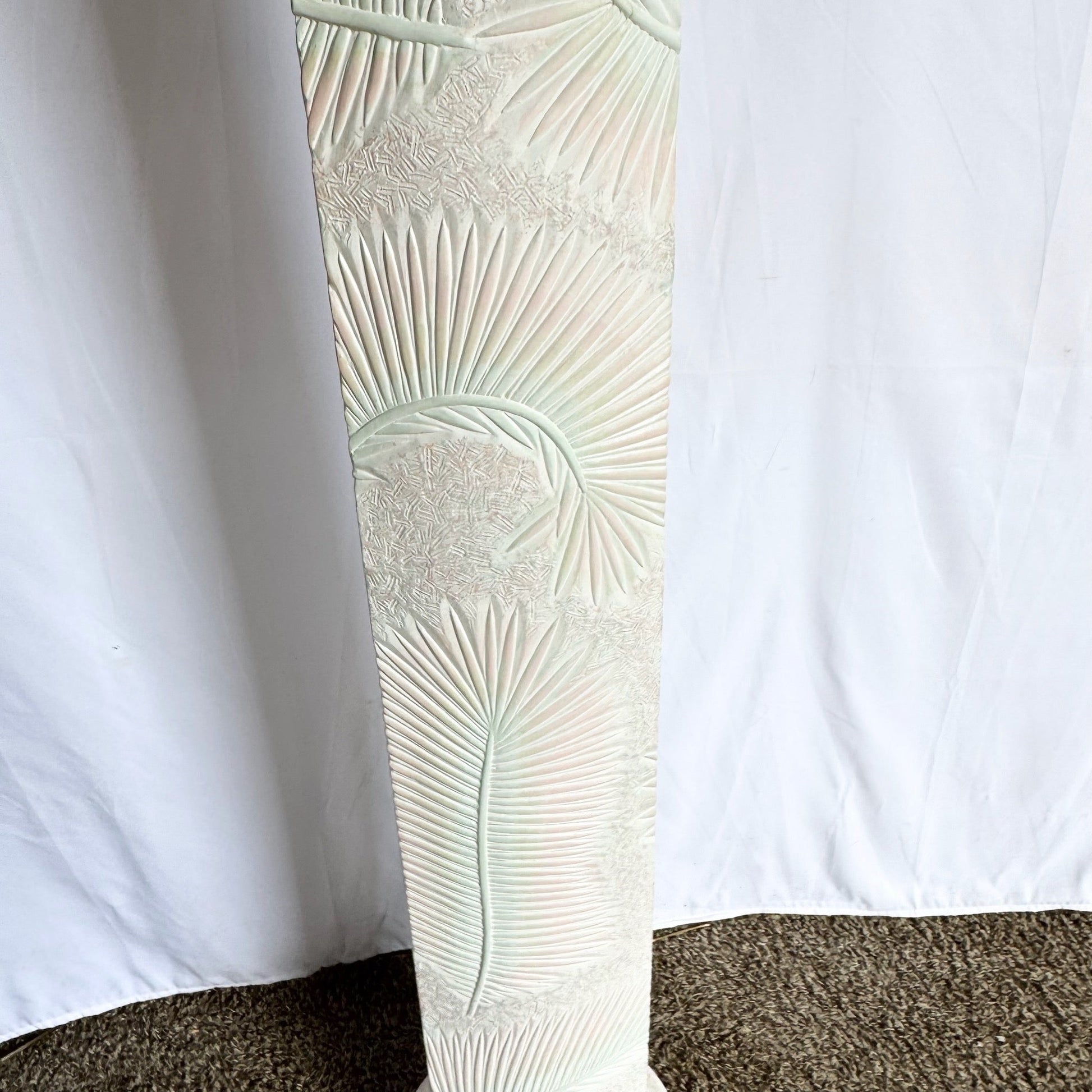 Postmodern Pink and Green on White Palm Frawn Sculpted Plaster Floor Lamp - Dolphin & Flamingo