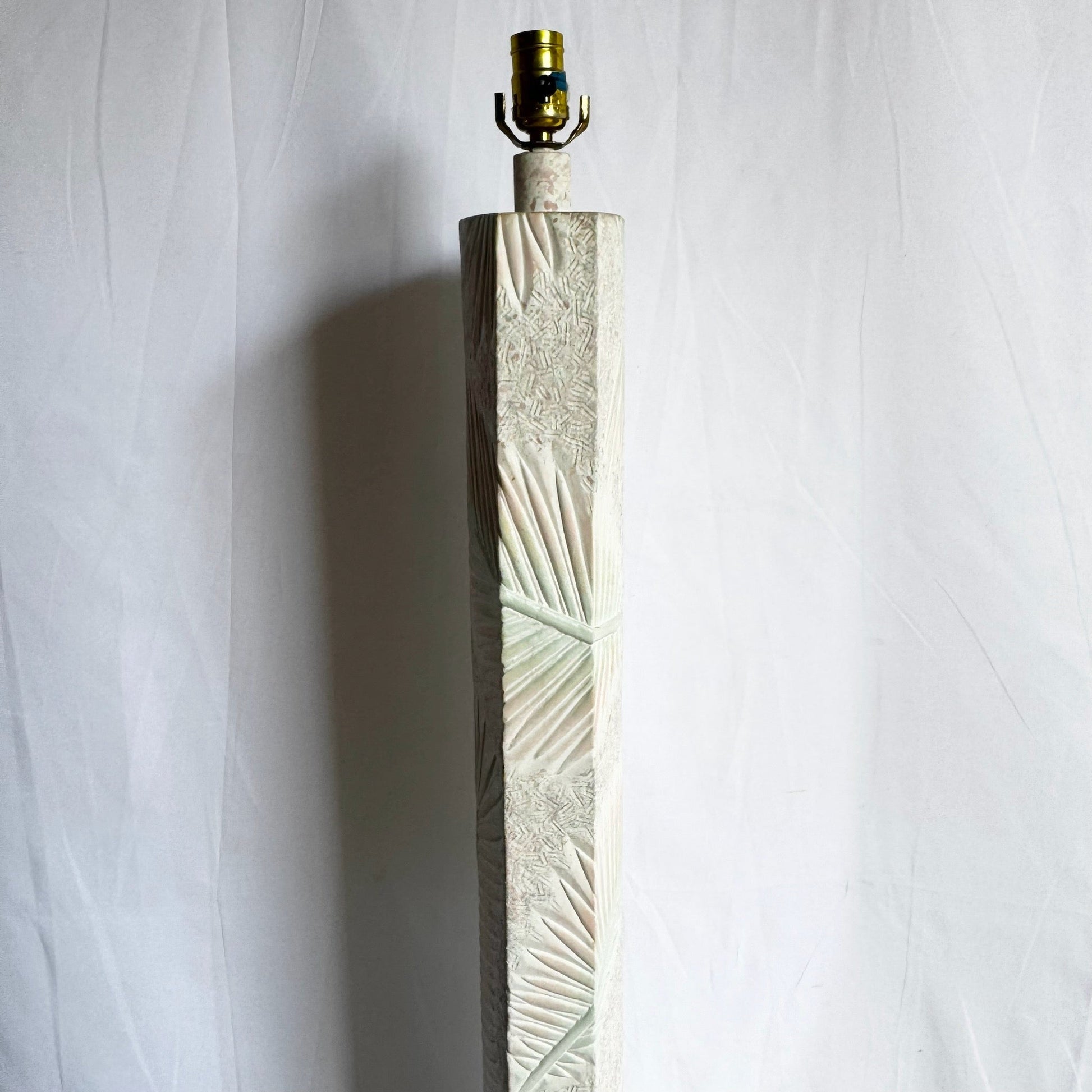 Postmodern Pink and Green on White Palm Frawn Sculpted Plaster Floor Lamp - Dolphin & Flamingo