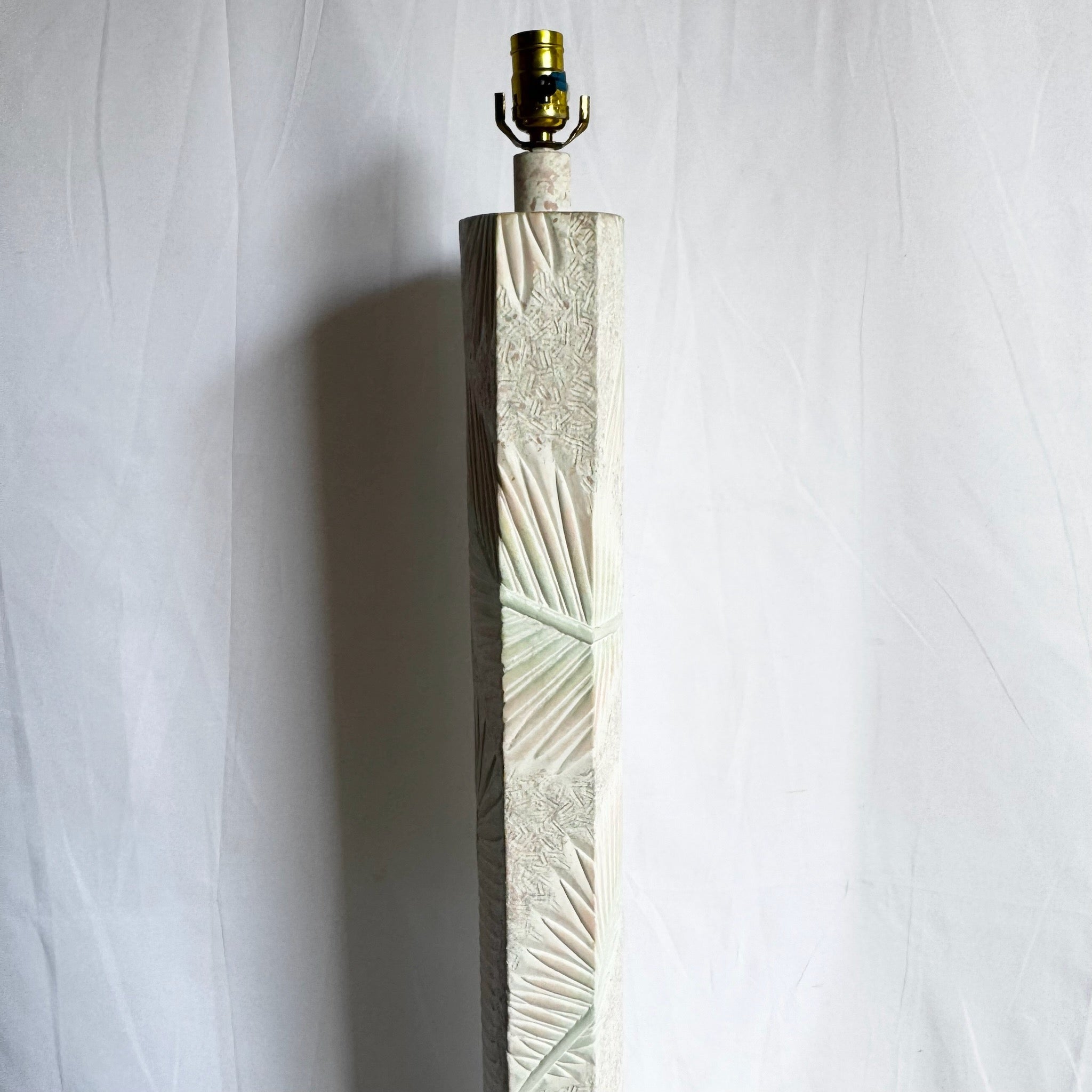 Postmodern Pink and Green on White Palm Frawn Sculpted Plaster Floor Lamp - Dolphin & Flamingo