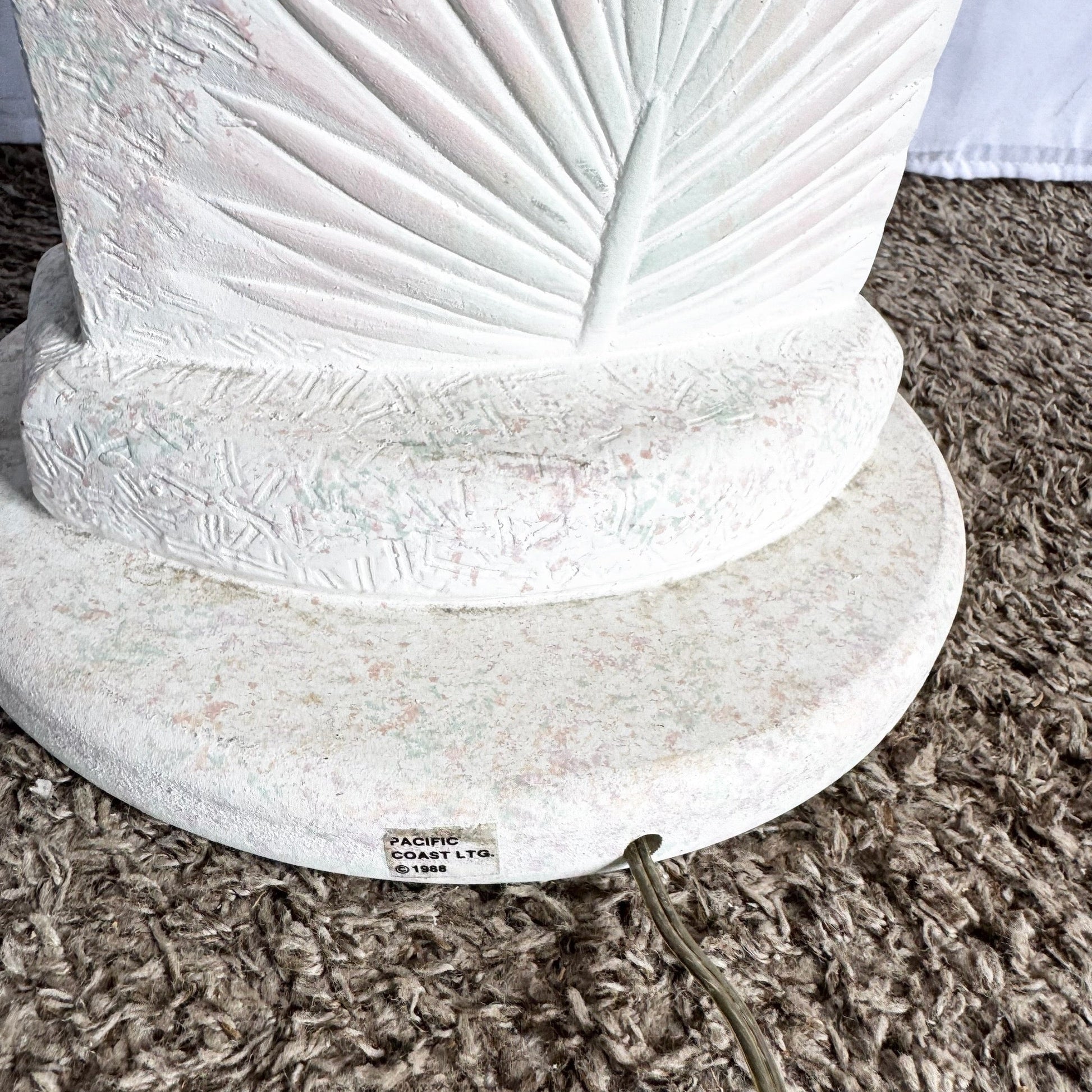 Postmodern Pink and Green on White Palm Frawn Sculpted Plaster Floor Lamp - Dolphin & Flamingo