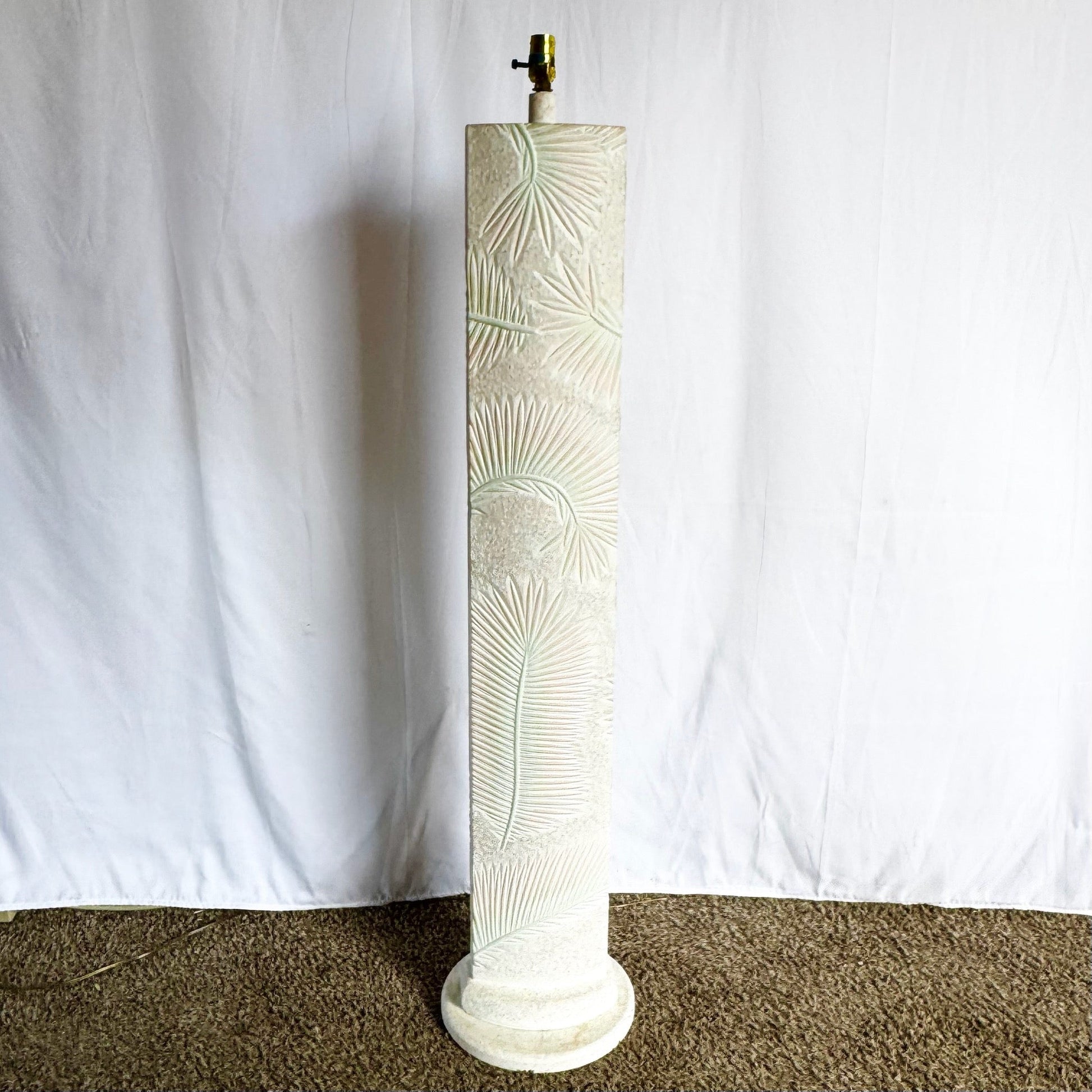 Postmodern Pink and Green on White Palm Frawn Sculpted Plaster Floor Lamp - Dolphin & Flamingo