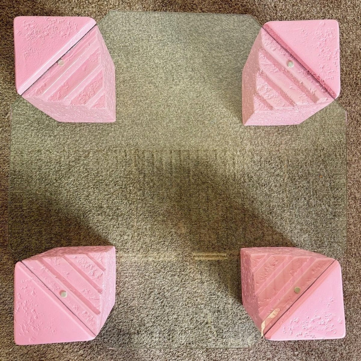 Postmodern Pink Faux Coral Plaster Octagonal Glass Top Coffee Table - Dolphin & Flamingo