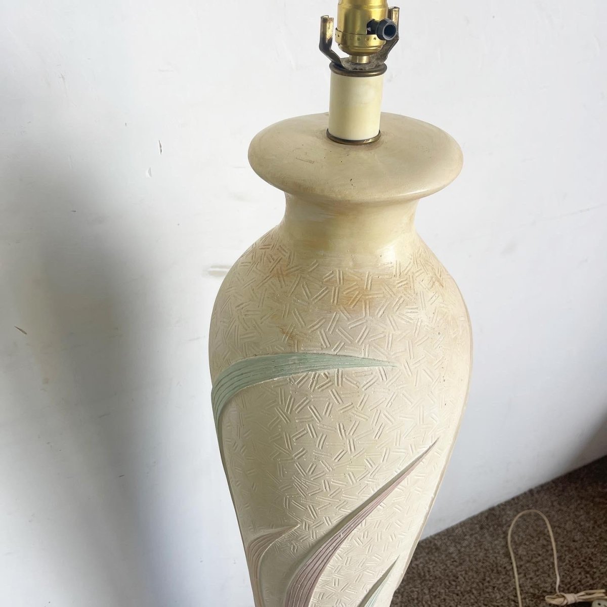 Postmodern Pink Green and Purple Swirl Textured Ceramic Floor Lamp - Dolphin & Flamingo