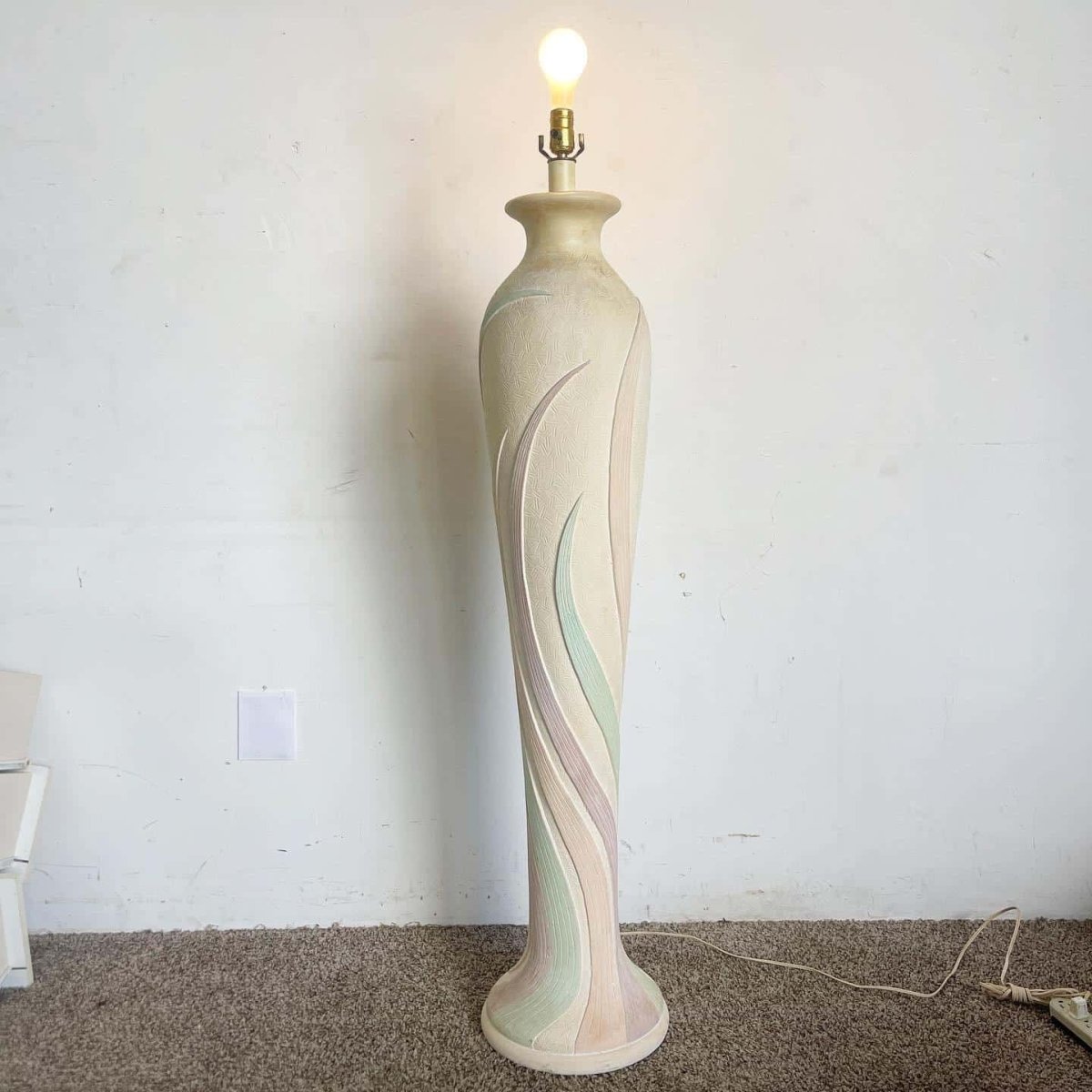 Postmodern Pink Green and Purple Swirl Textured Ceramic Floor Lamp - Dolphin & Flamingo