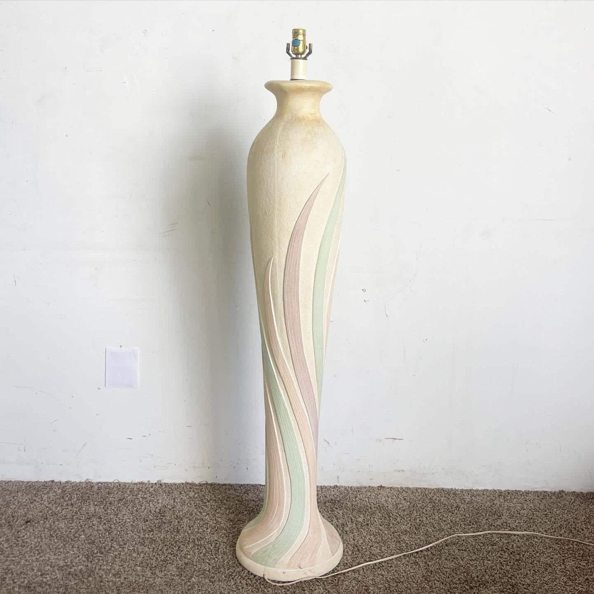 Postmodern Pink Green and Purple Swirl Textured Ceramic Floor Lamp - Dolphin & Flamingo