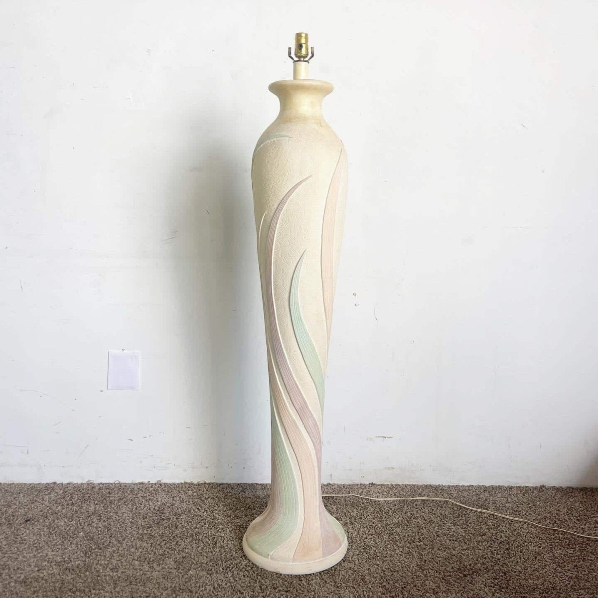 Postmodern Pink Green and Purple Swirl Textured Ceramic Floor Lamp - Dolphin & Flamingo