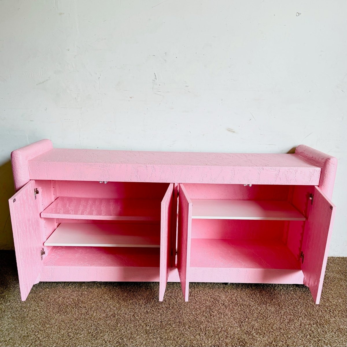 Postmodern Pink Stucco Finished Credenza - Dolphin & Flamingo