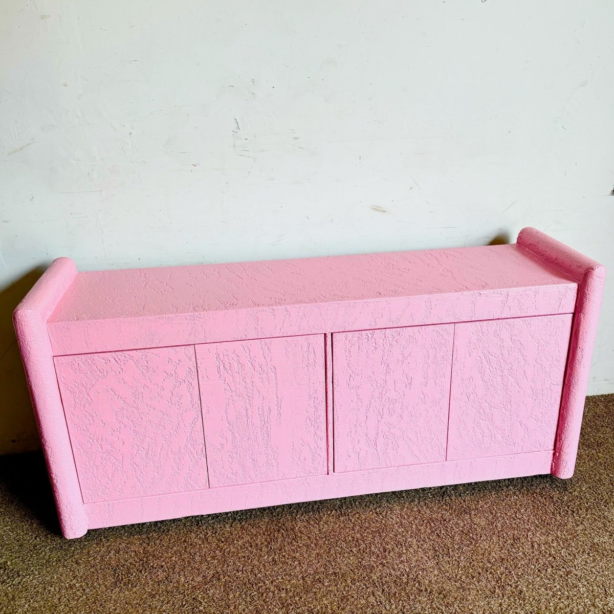Postmodern Pink Stucco Finished Credenza - Dolphin & Flamingo