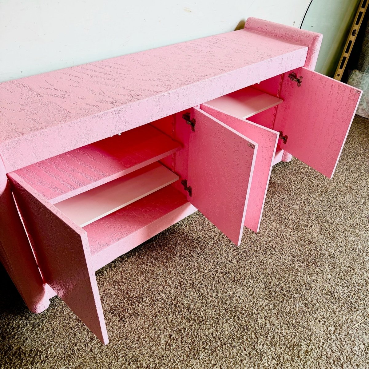 Postmodern Pink Stucco Finished Credenza - Dolphin & Flamingo