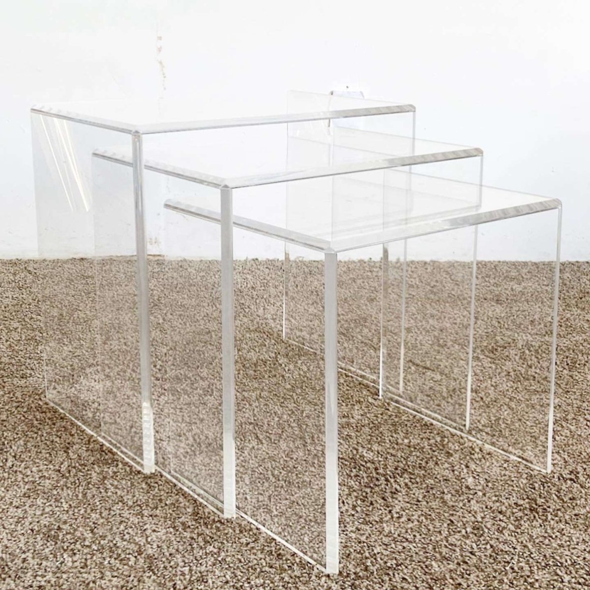 Postmodern Rectangular Lucite Nesting Tables - Set of 3 - Dolphin & Flamingo