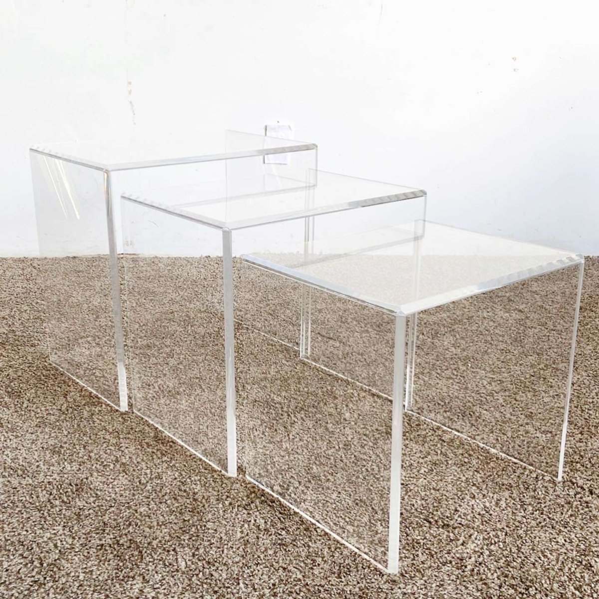 Postmodern Rectangular Lucite Nesting Tables - Set of 3 - Dolphin & Flamingo