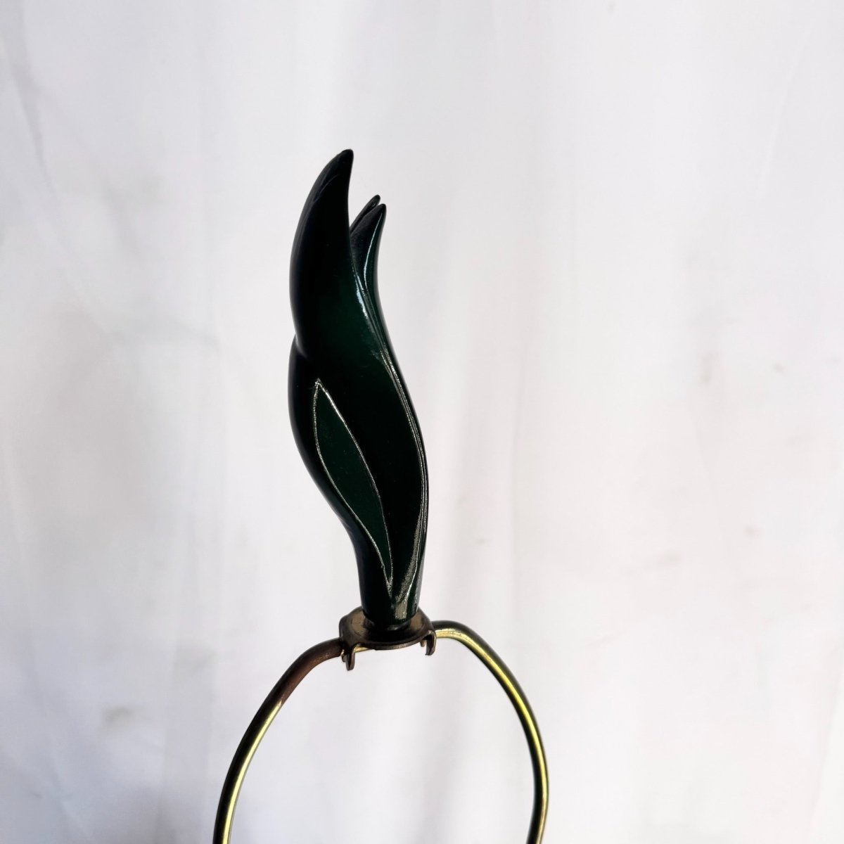Postmodern Sculpted Dark Green Ceramic Table Lamp - Dolphin & Flamingo