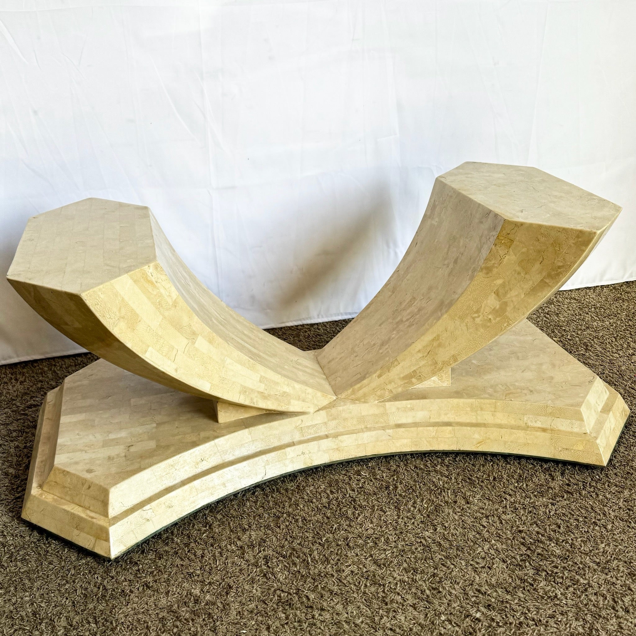 Postmodern Sculpted Tessellated Stone Coffee Table Base - Dolphin & Flamingo