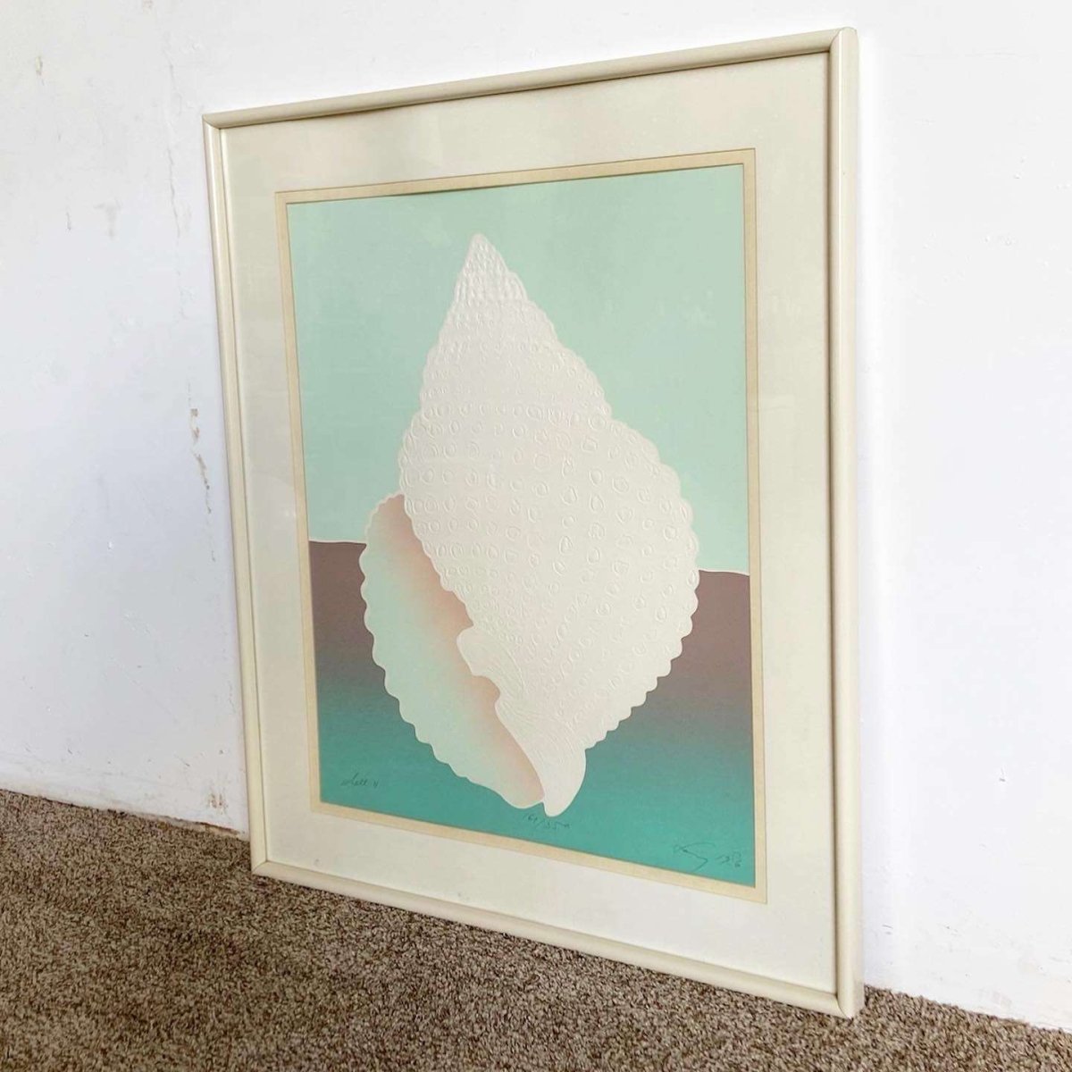 Postmodern Signed and Framed Lithograph Titled “Shell” - Dolphin & Flamingo