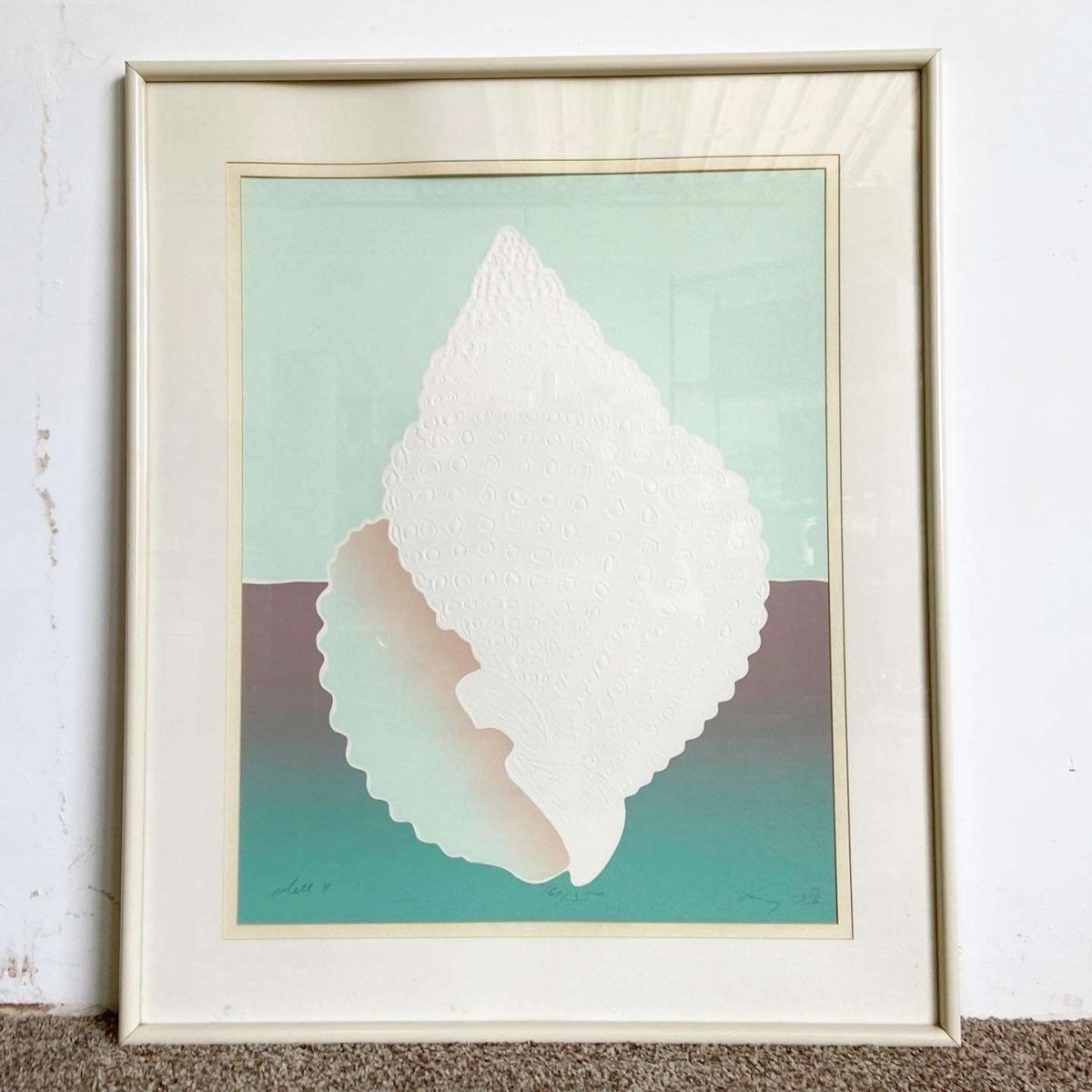 Postmodern Signed and Framed Lithograph Titled “Shell” - Dolphin & Flamingo