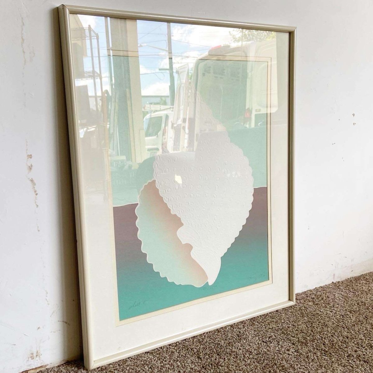 Postmodern Signed and Framed Lithograph Titled “Shell” - Dolphin & Flamingo