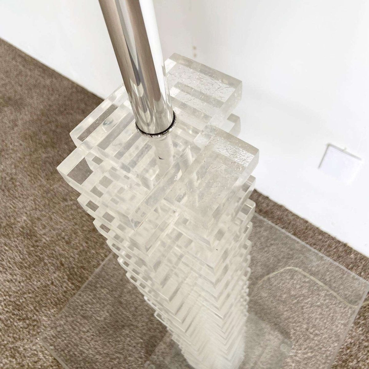 Postmodern Stacked Lucite Floor Lamp/Side Table - Dolphin & Flamingo