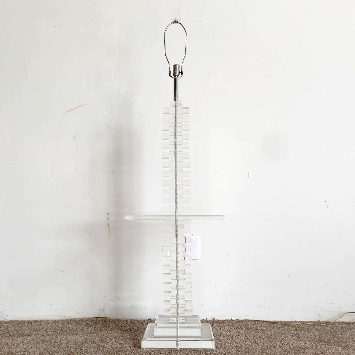 Postmodern Stacked Lucite Floor Lamp/Side Table - Dolphin & Flamingo