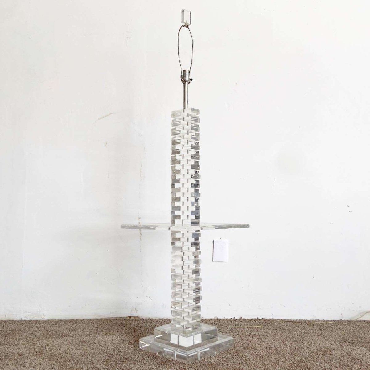 Postmodern Stacked Lucite Floor Lamp/Side Table - Dolphin & Flamingo