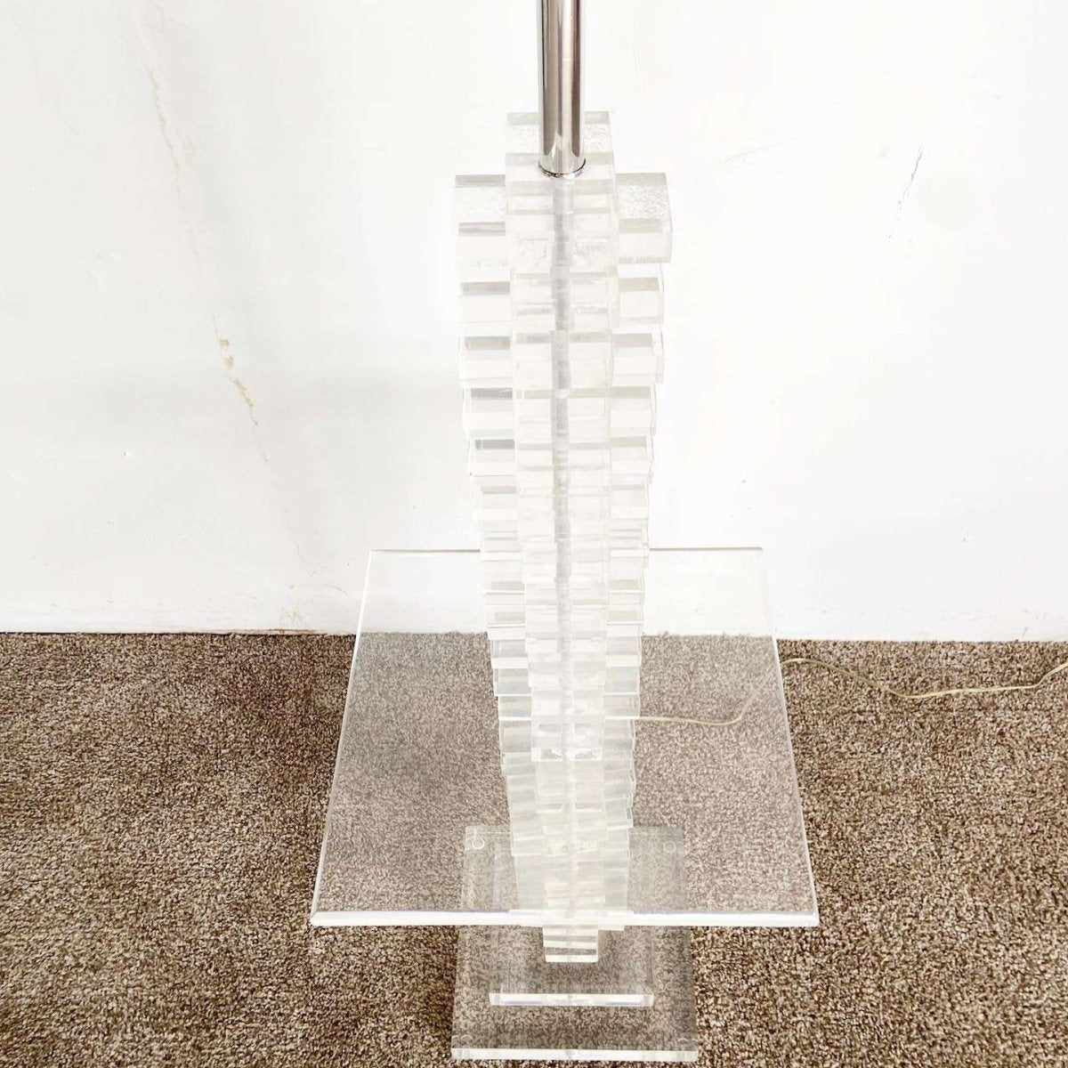 Postmodern Stacked Lucite Floor Lamp/Side Table - Dolphin & Flamingo