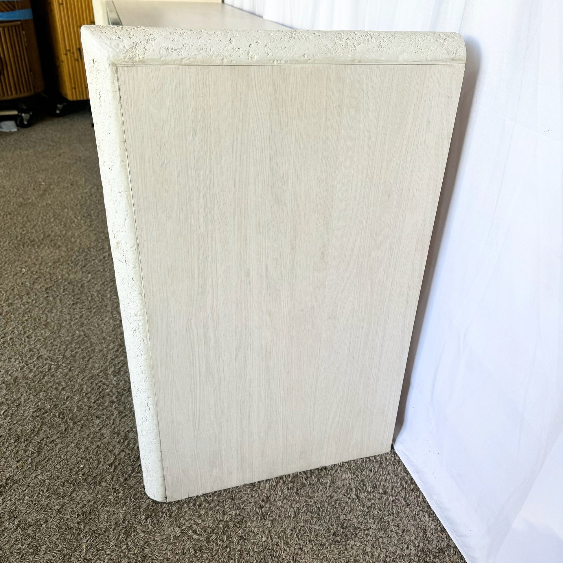 Postmodern Stucco Wood Grain Laminate Credenza - Dolphin & Flamingo