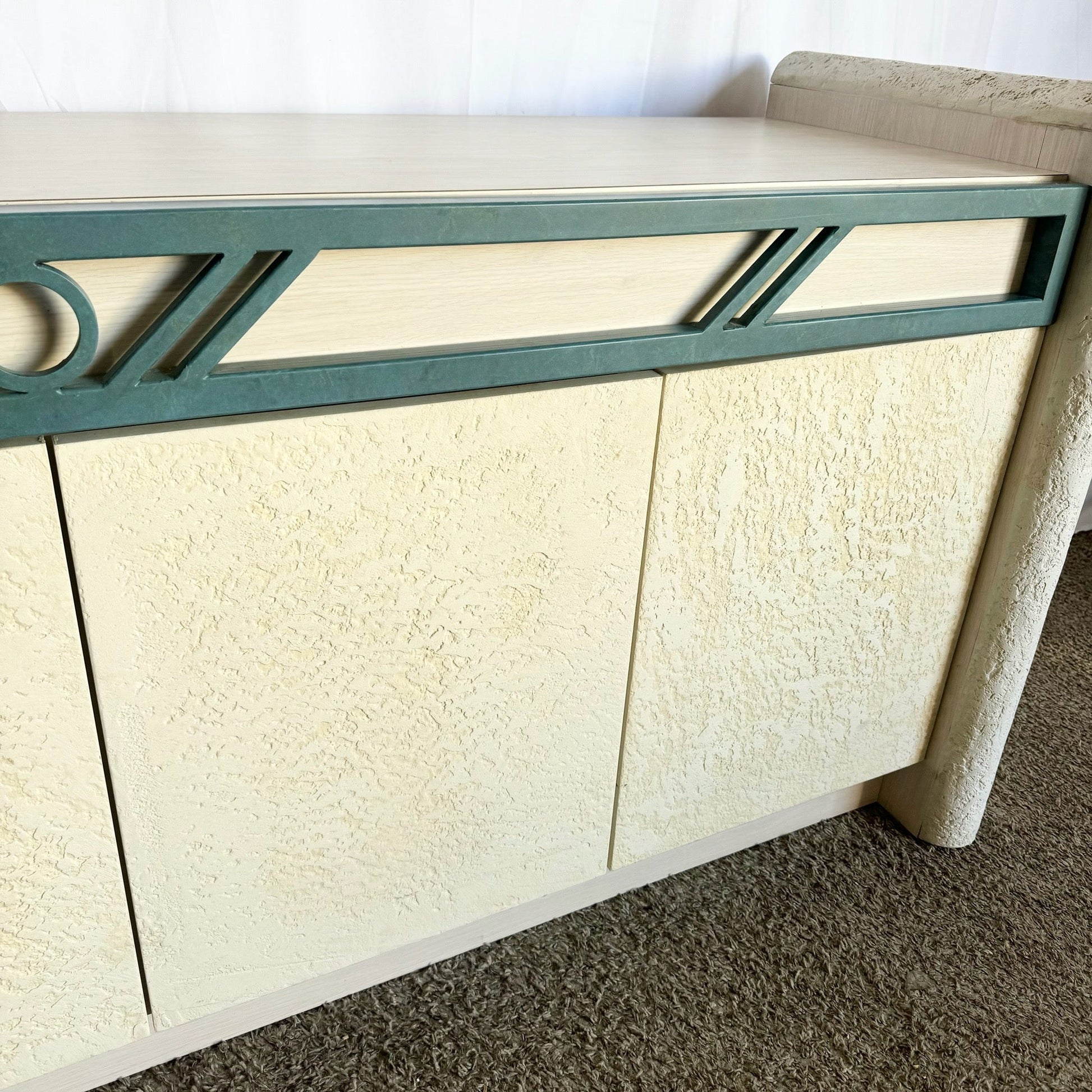 Postmodern Stucco Wood Grain Laminate Credenza - Dolphin & Flamingo