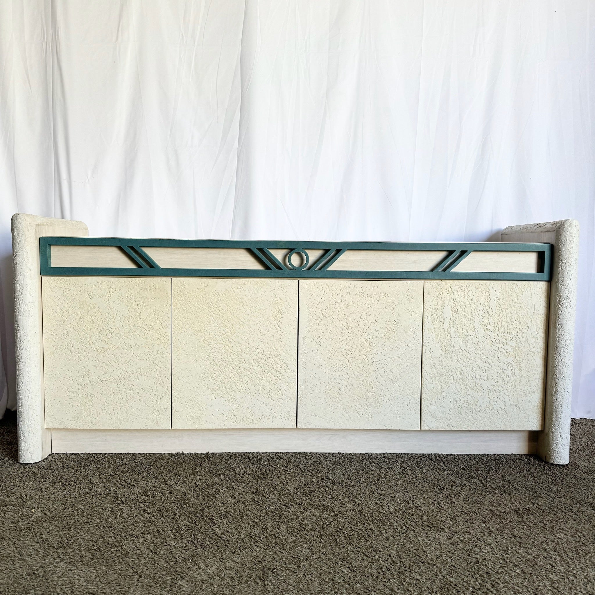 Postmodern Stucco Wood Grain Laminate Credenza - Dolphin & Flamingo