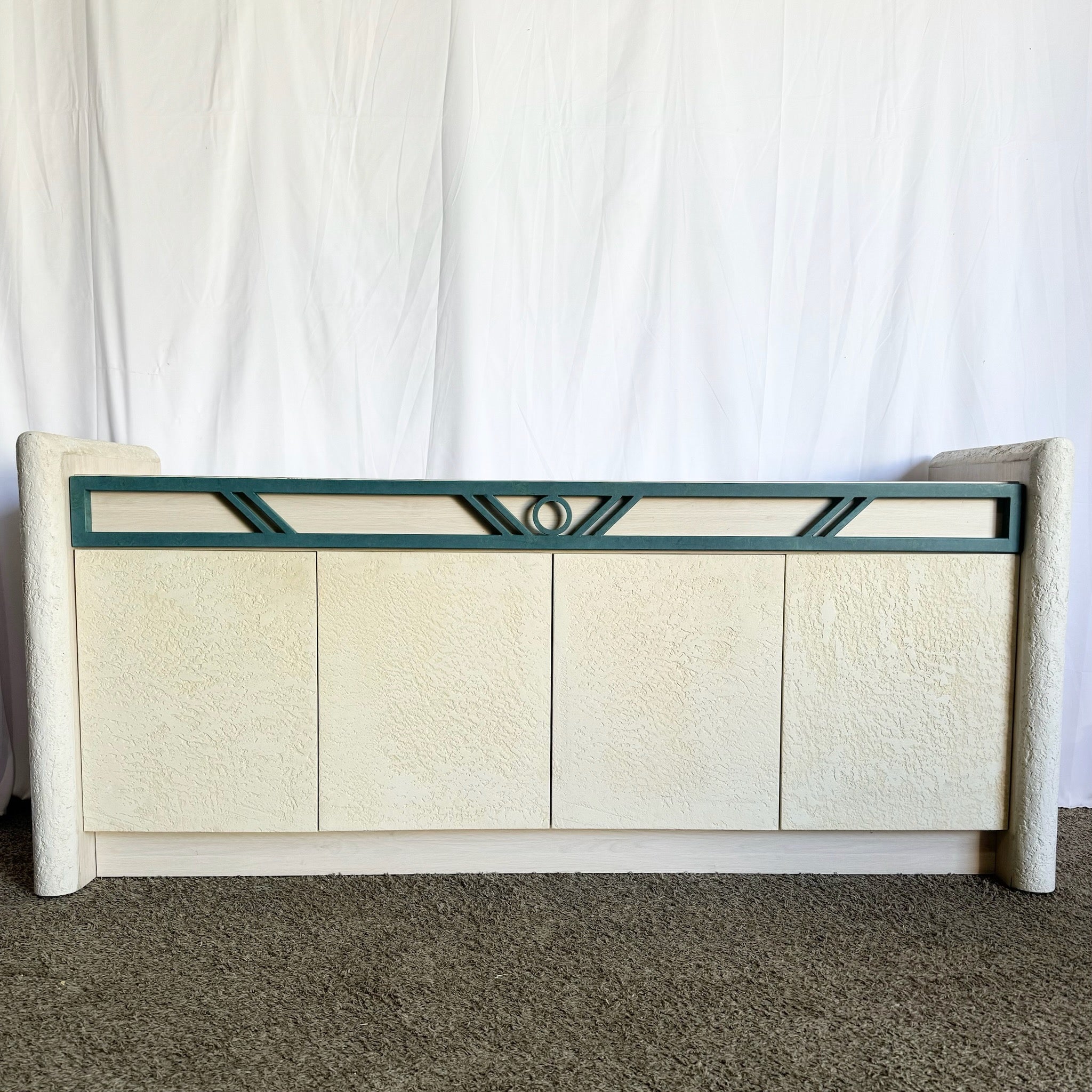 Postmodern Stucco Wood Grain Laminate Credenza - Dolphin & Flamingo