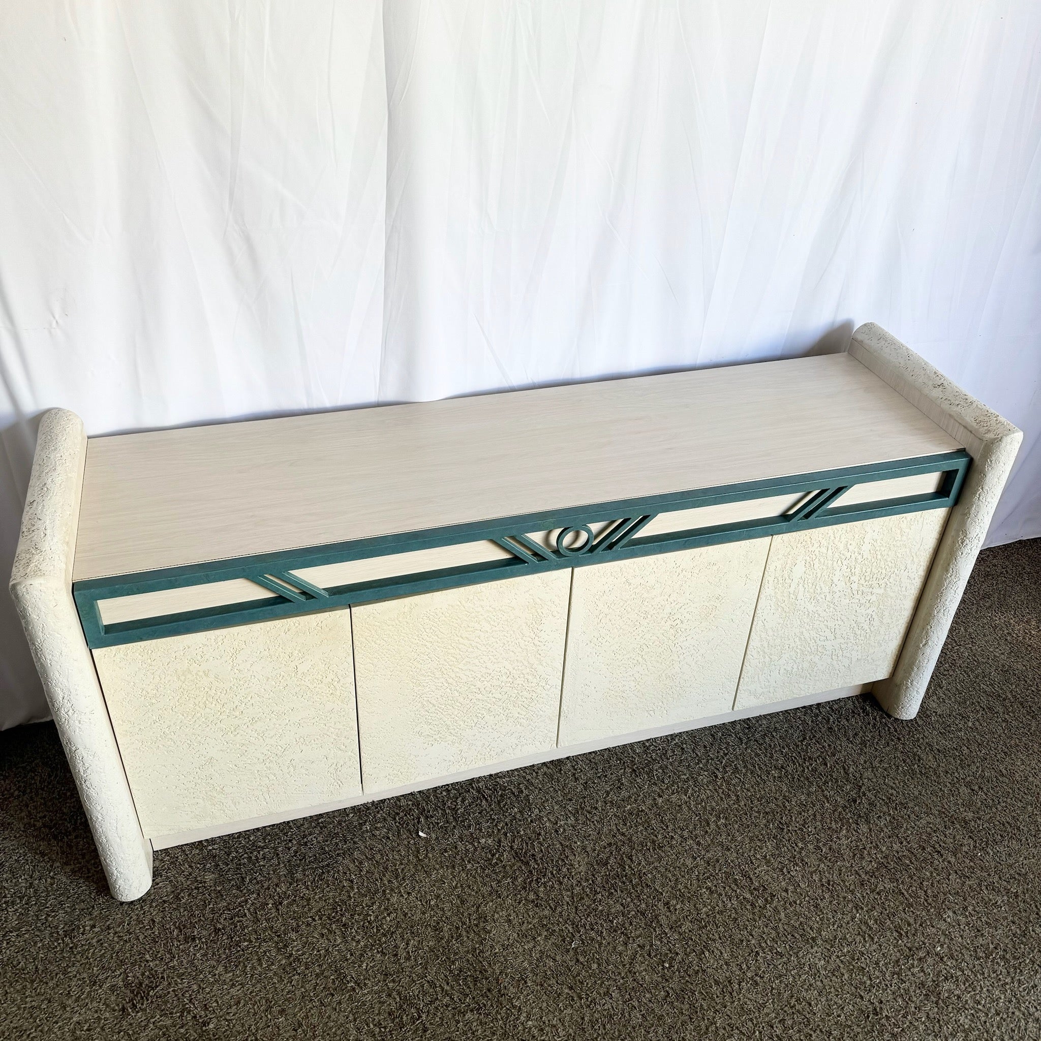 Postmodern Stucco Wood Grain Laminate Credenza - Dolphin & Flamingo