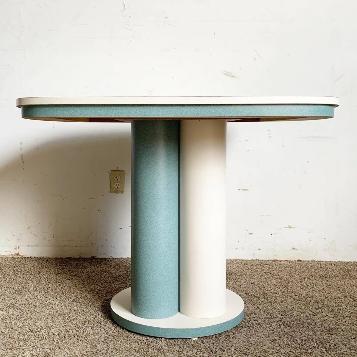 Postmodern Teal and White Laminate Dining Table - Dolphin & Flamingo