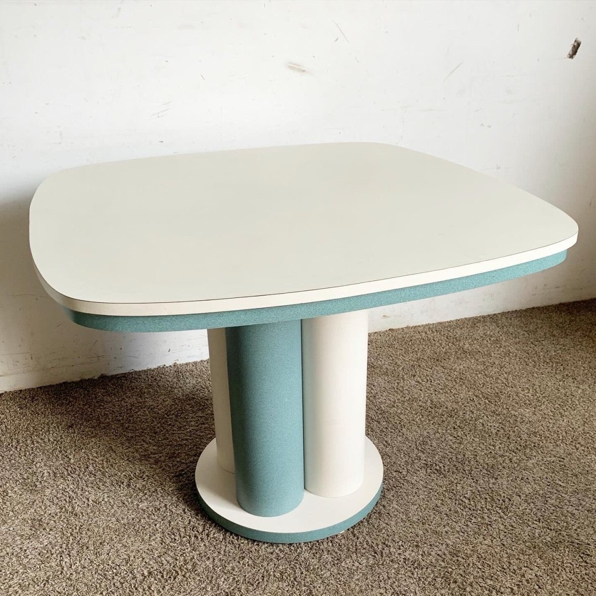 Postmodern Teal and White Laminate Dining Table - Dolphin & Flamingo