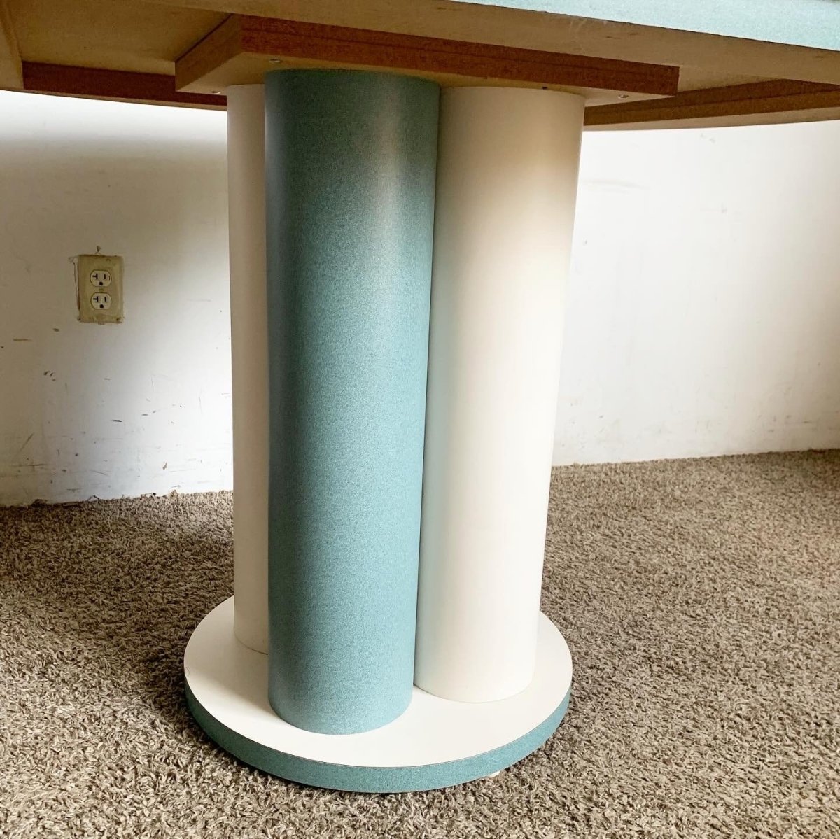 Postmodern Teal and White Laminate Dining Table - Dolphin & Flamingo