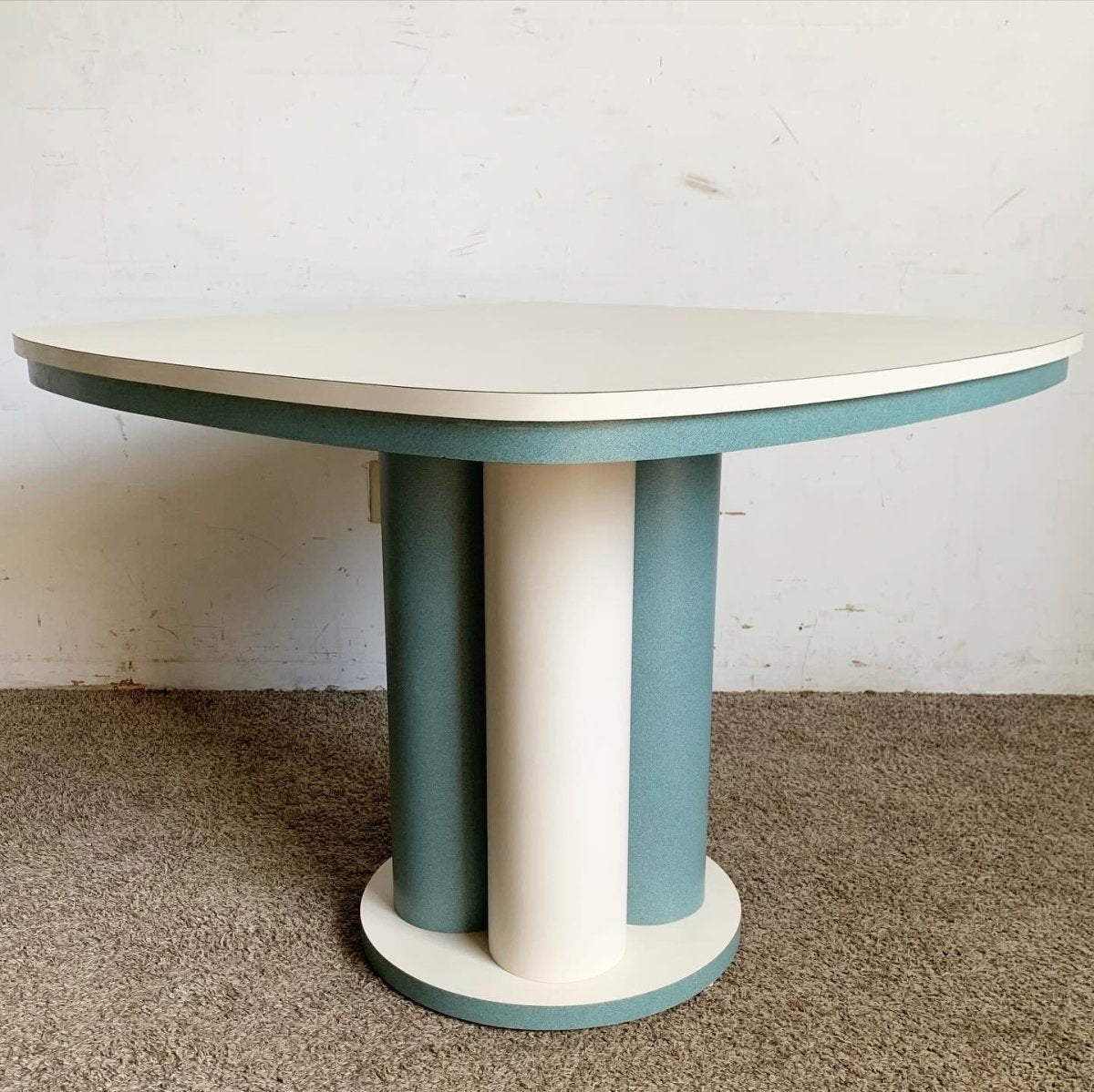 Postmodern Teal and White Laminate Dining Table - Dolphin & Flamingo