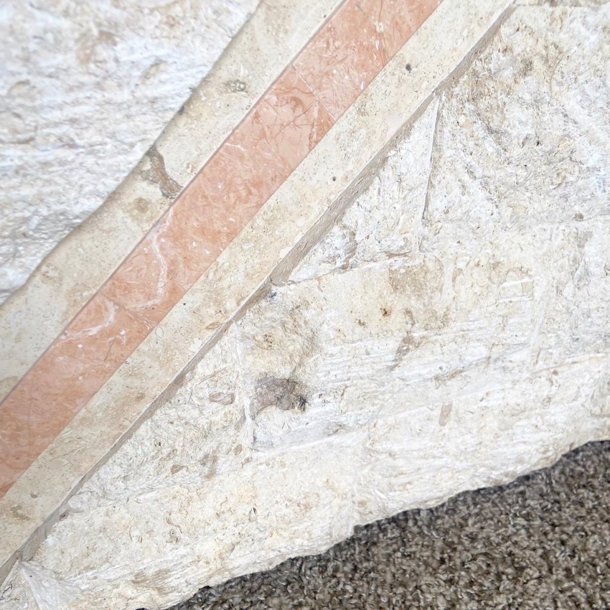Postmodern Tessellated Mactan Stone Console Table w/ Polished Pink Stone Accent - Dolphin & Flamingo