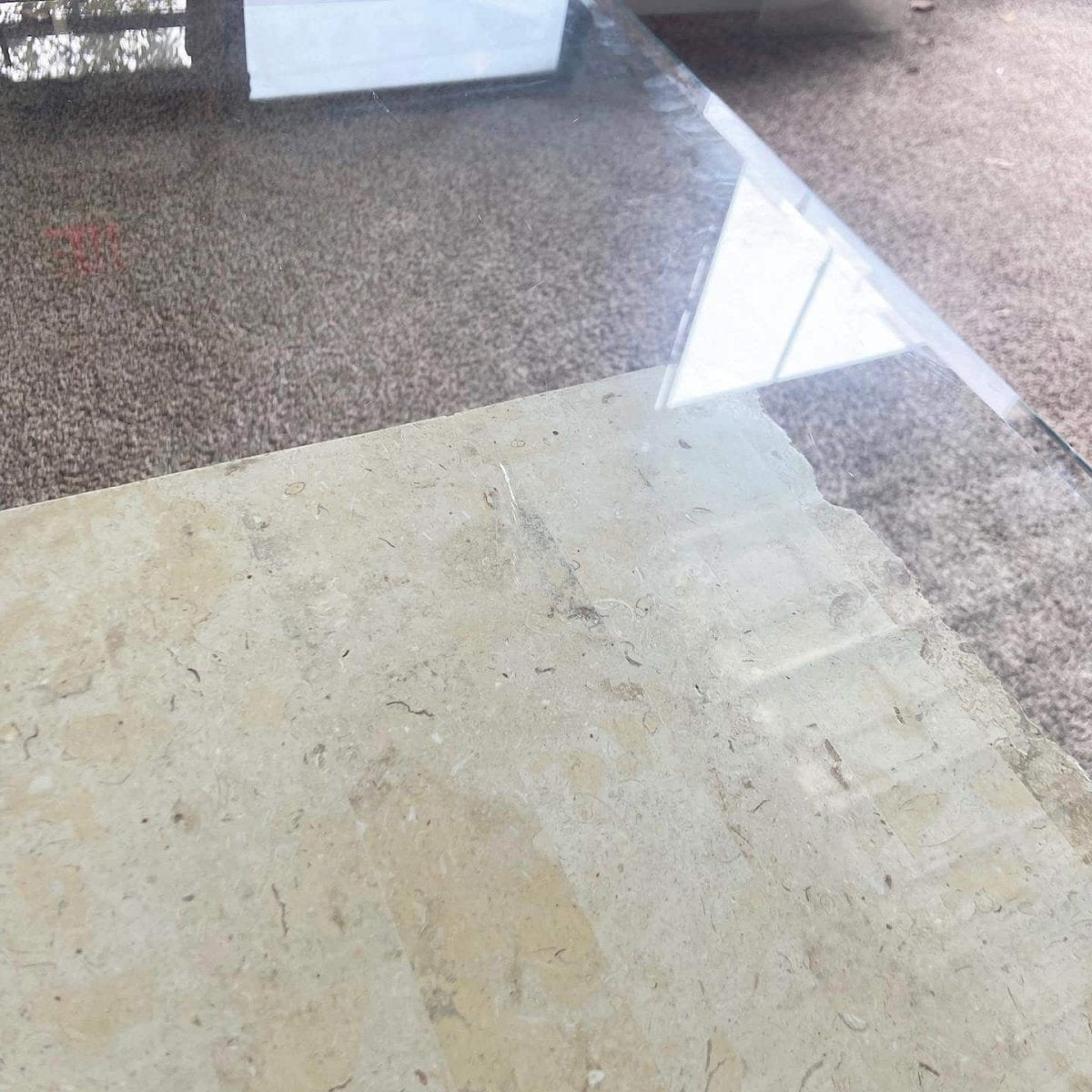 Postmodern Tessellated Mactan Stone Console Table w/ Polished Pink Stone Accent - Dolphin & Flamingo