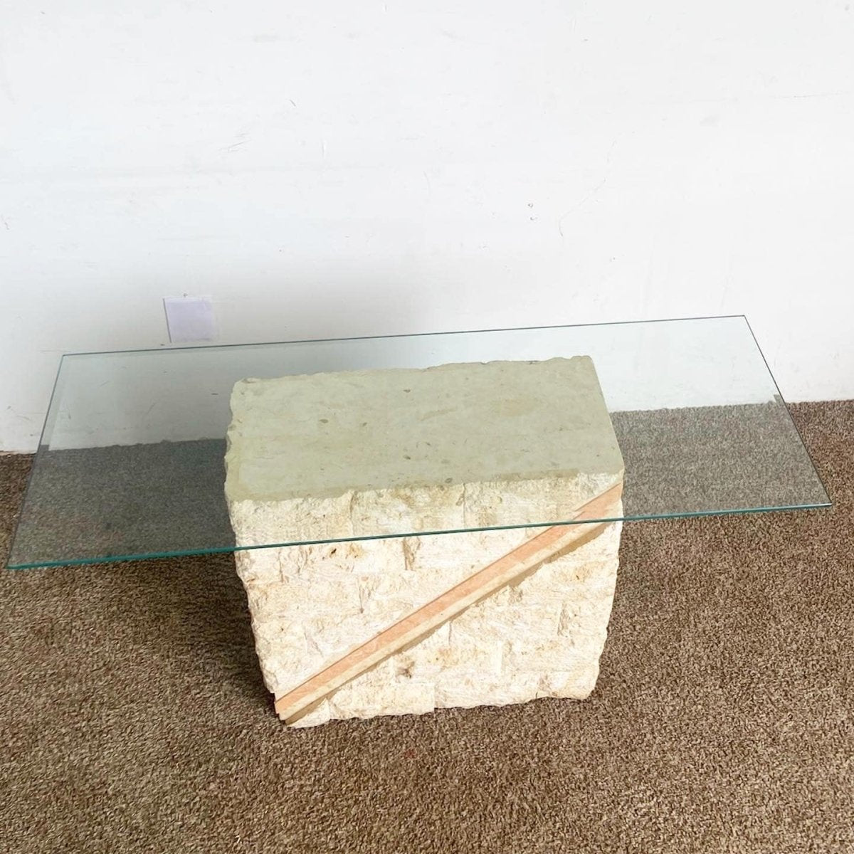 Postmodern Tessellated Mactan Stone Console Table w/ Polished Pink Stone Accent - Dolphin & Flamingo
