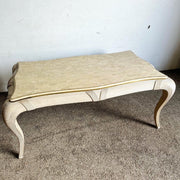 Postmodern Tessellated Stone, Brass, and Pencil Reed Dining Table - Dolphin & Flamingo
