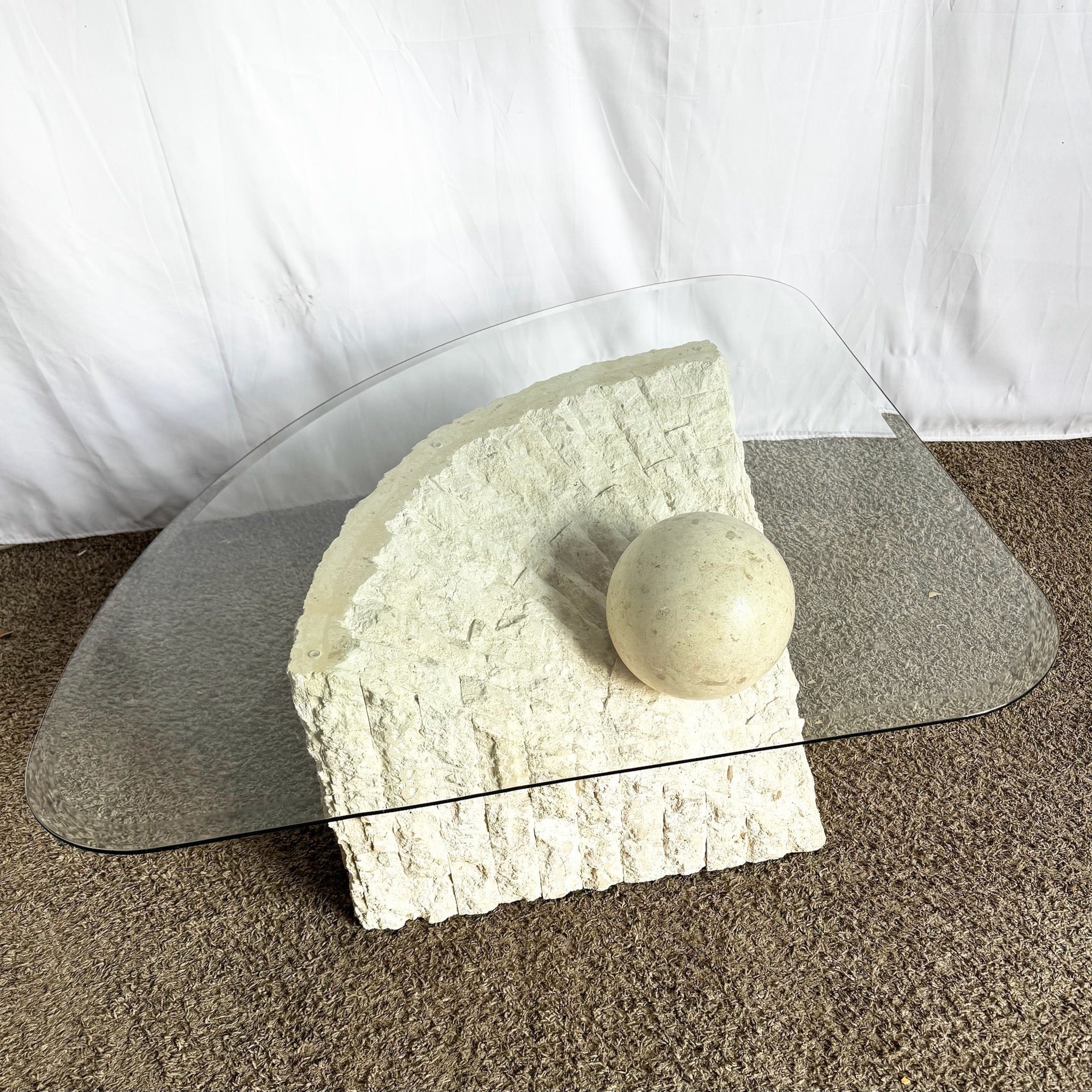 Postmodern Tessellated Stone Triangular Coffee Table - Dolphin & Flamingo