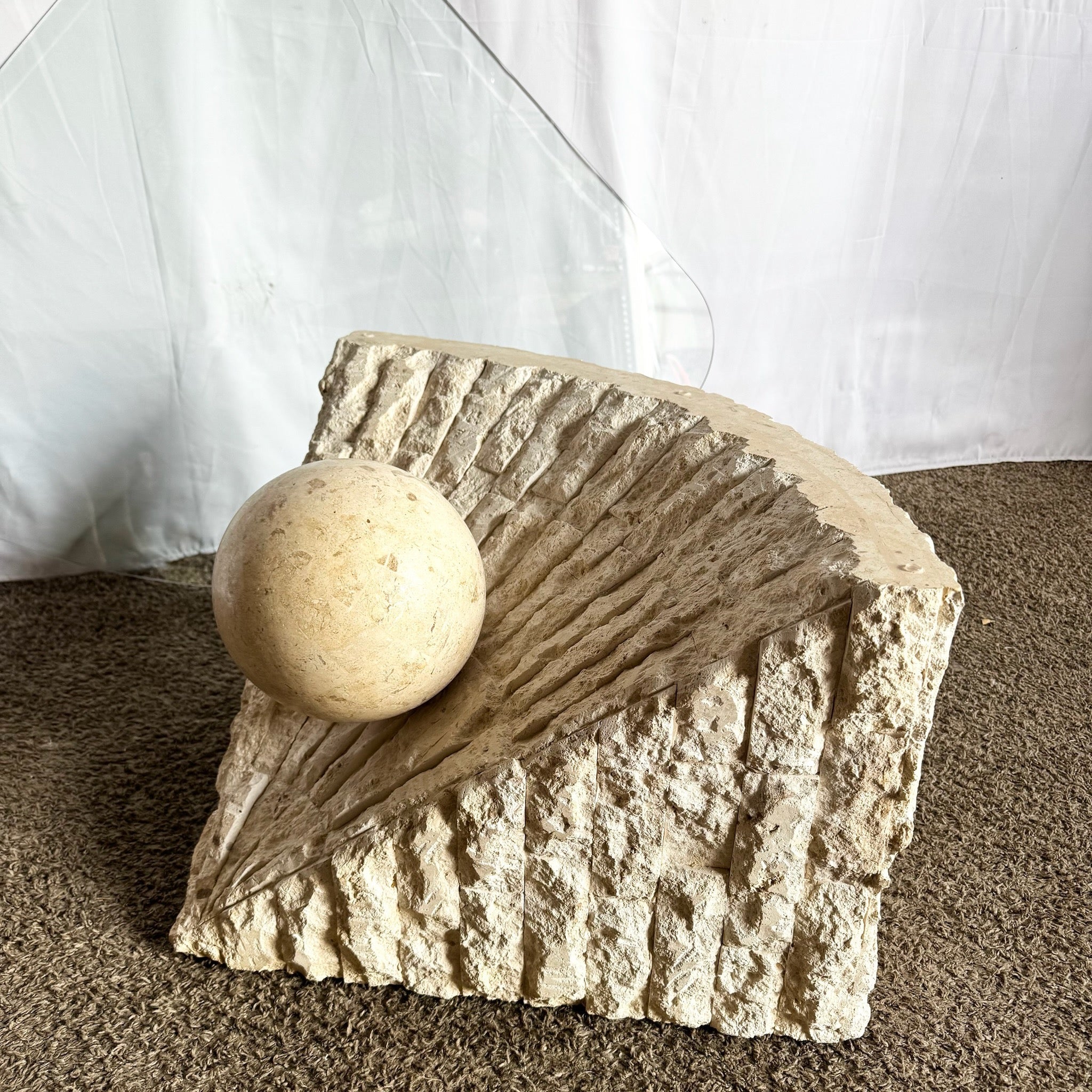 Postmodern Tessellated Stone Triangular Coffee Table - Dolphin & Flamingo
