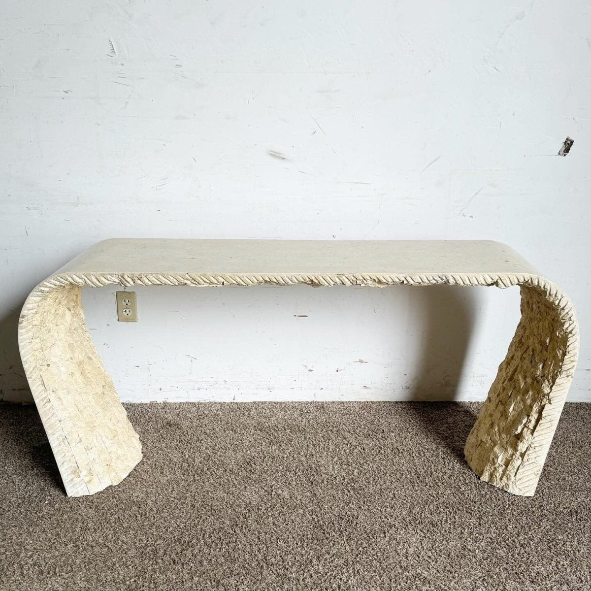 Postmodern Tessellated Stone Waterfall Console Table, Maitland - Smith Style - Dolphin & Flamingo